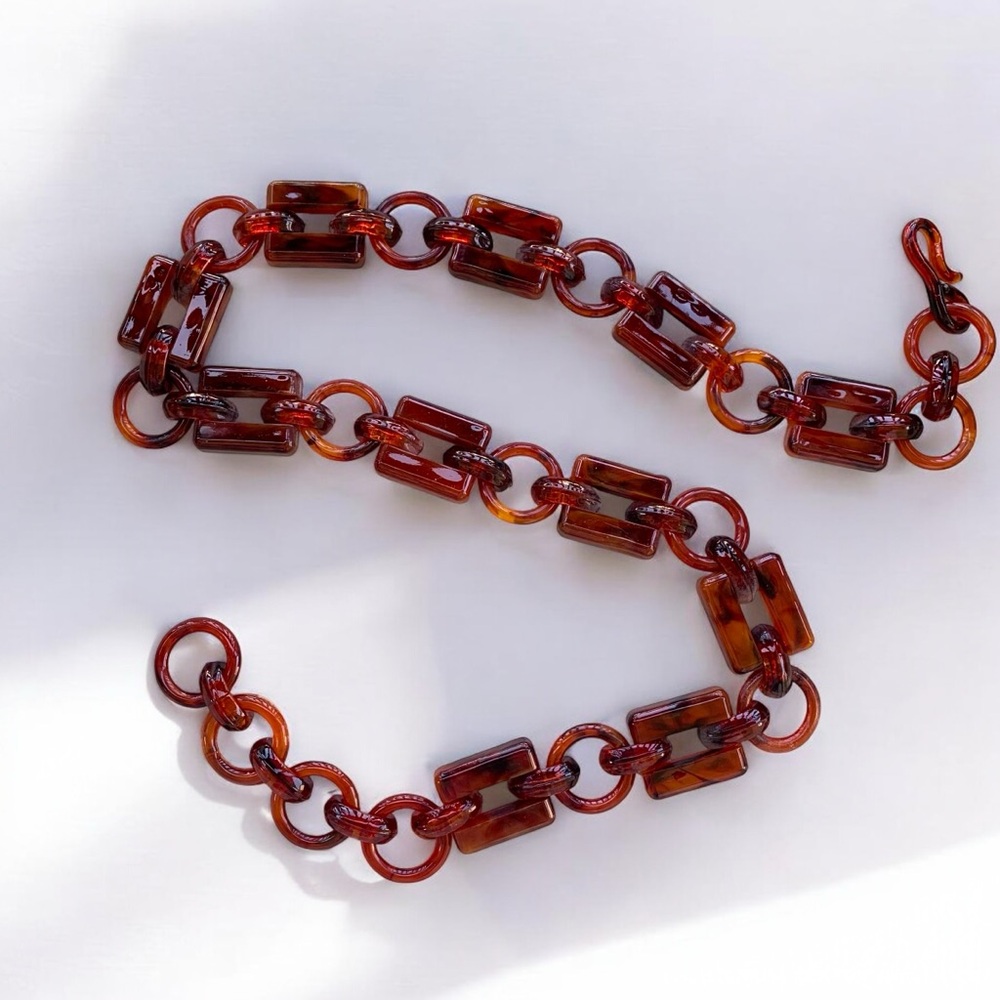 Vintage Marbled Tortoise Shell Plastic Loops Geometric Retro Belt
